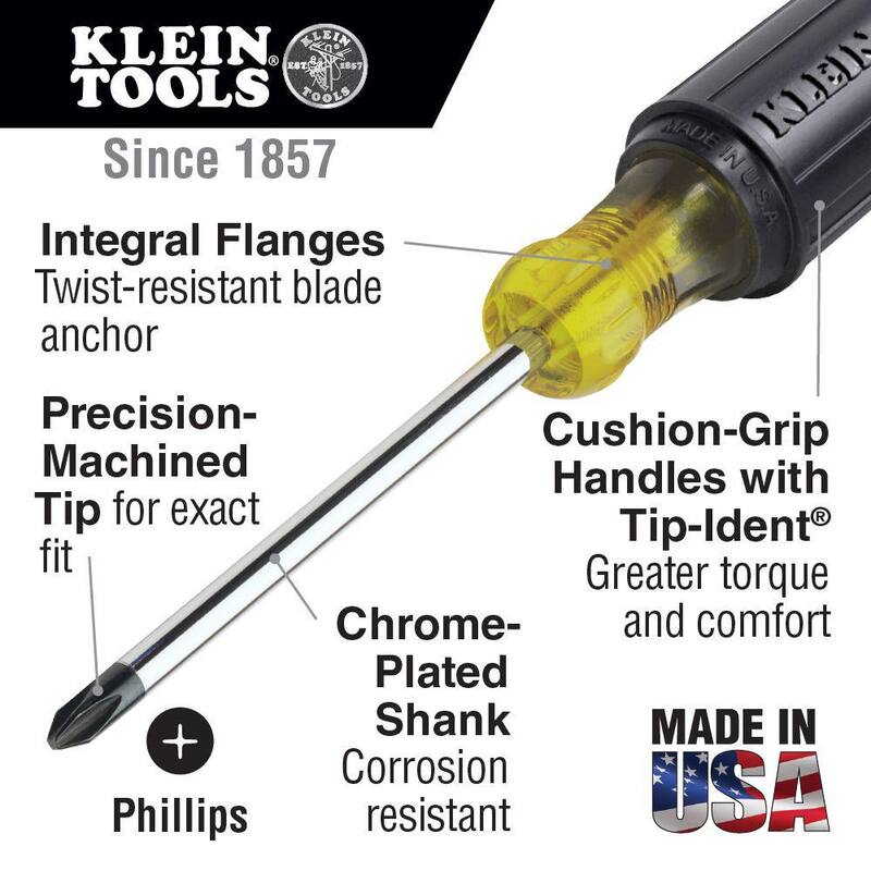 Destornillador Phillips #1 de Klein Tools con vástago redondo de 3 pulgadas - Mango con agarre acolchonado - 603-3