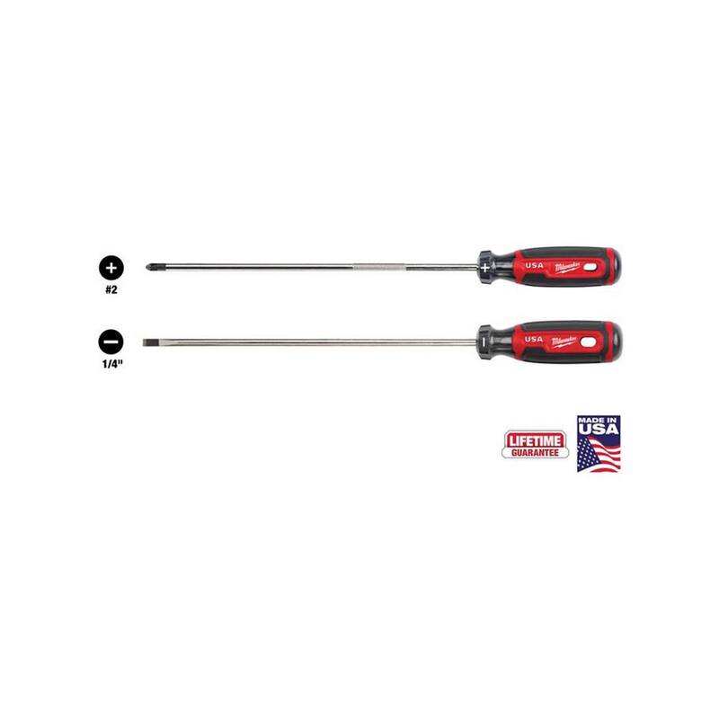 Milwaukee 10 in. Desarmador Phillips #2 con agarre acolchonado junto con 10 in. Desarmador para gabinete de 1/4 in. con agarre acolchonado - MT204-MT214