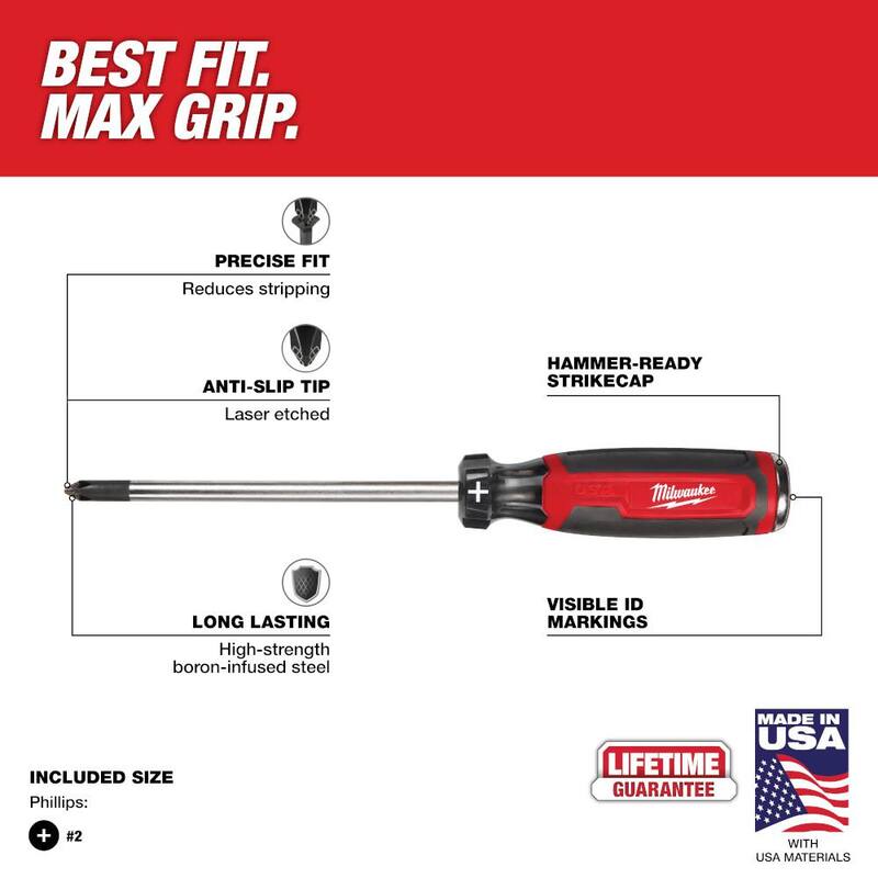 Desarmador de demolición Phillips #2 de 6 pulgadas con agarre acolchonado Milwaukee - MT205