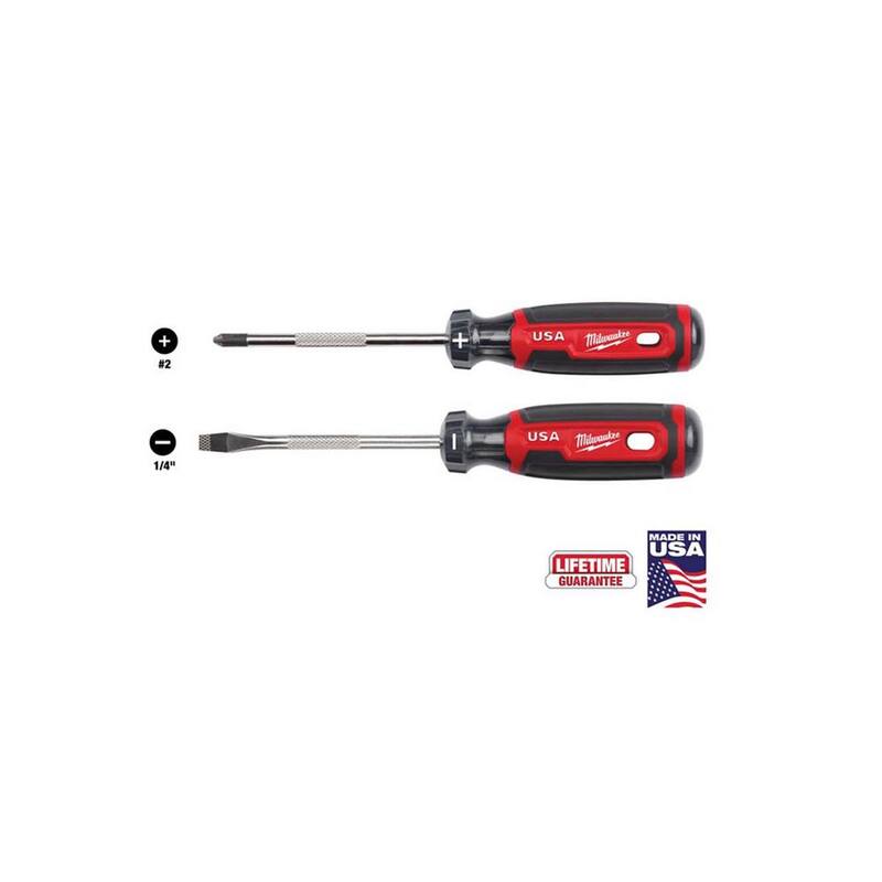 Milwaukee Destornillador Phillips de #2 de 4 pulgadas con agarre acolchonado y Destornillador ranurado de 1/4 de pulgada con agarre acolchonado - MT202-MT206