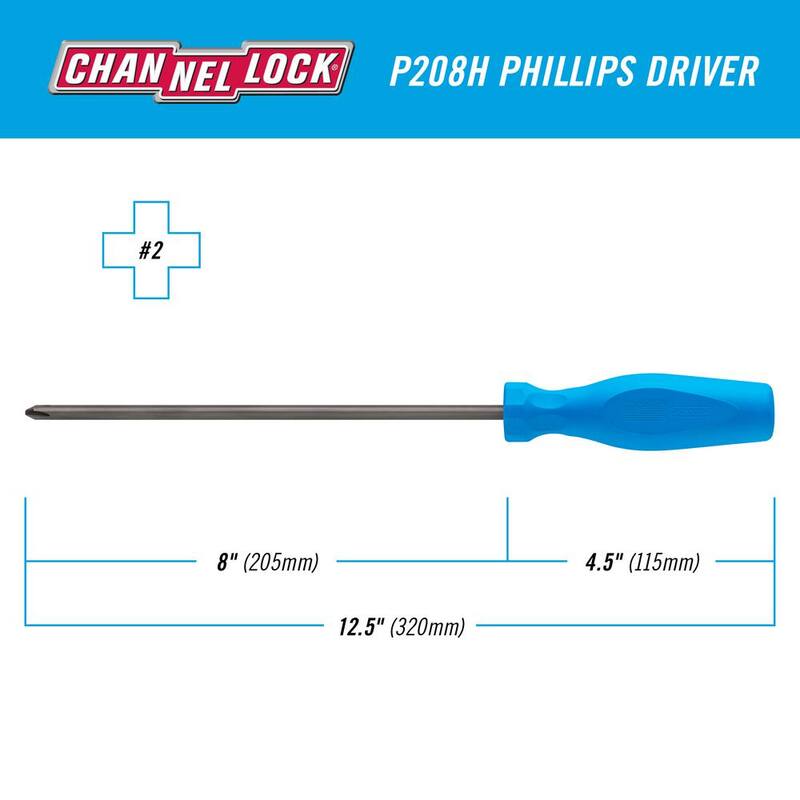 Destornillador Phillips #2 de 8 pulgadas con punta magnética, mango de tres lóbulos - P208H de Channellock