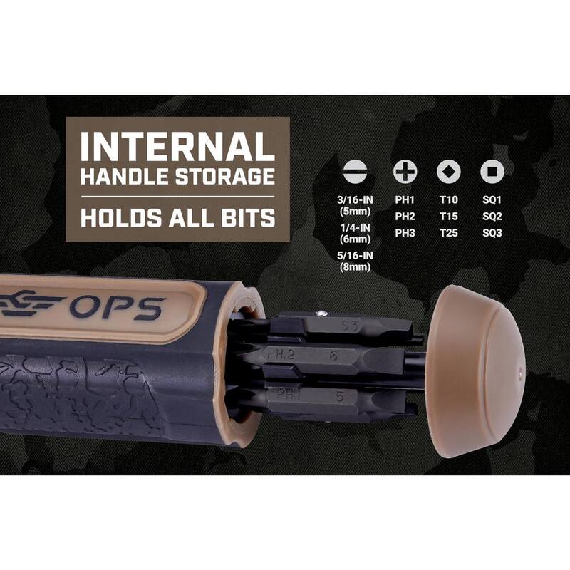 Destornillador de trinquete SPEC OPS, 12 pulgadas 1, incluye 6 puntas de acero S2 de doble cara, magnético, eje de acero Cr-Mo - SPEC-SRM-1