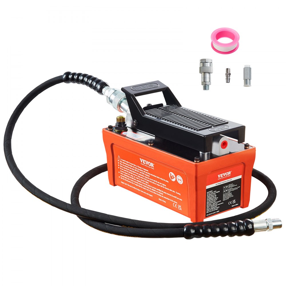 VEVOR Air Hydraulic Pump, 10,000 PSI 1/2 Gal Reservoir, NPT 3/8" Oil Outlet, NPT 1/4" Inlet, 6.6 ft Pipe, Foot Actuated Hydraulic Pump Air Treadle for Auto Body Frame Machines and Pulling Post, Orange - CSMJTELECTRIC8CJIV0