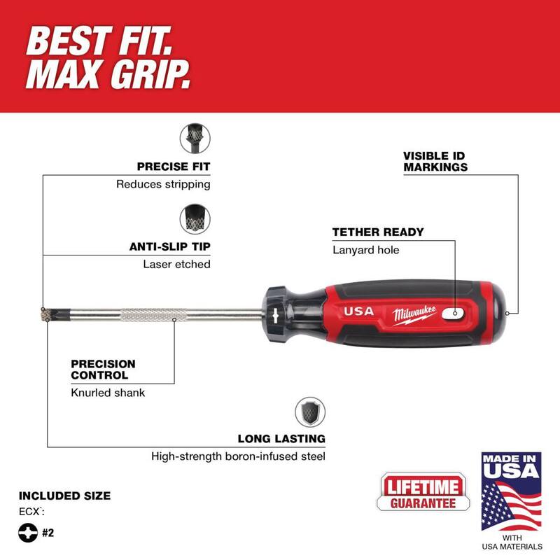 Destornillador Milwaukee de 4 pulgadas #2 ECX con agarre acolchonado - MT216