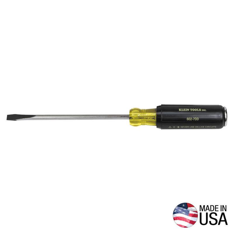 Klein Tools. Destornillador de demolición de cabeza plana con punta tipo Keystone de 5/16 pulg. con mango redondo de 6 pulg. - 602-7DD