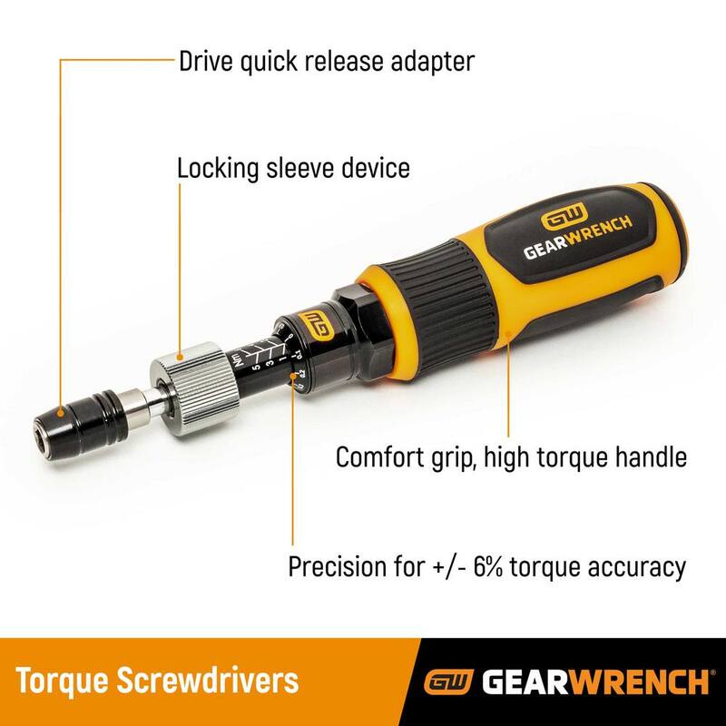 Destornillador de Torque GEARWRENCH de 1/4 de pulgada con capacidad de 5-25 libras. - 89623