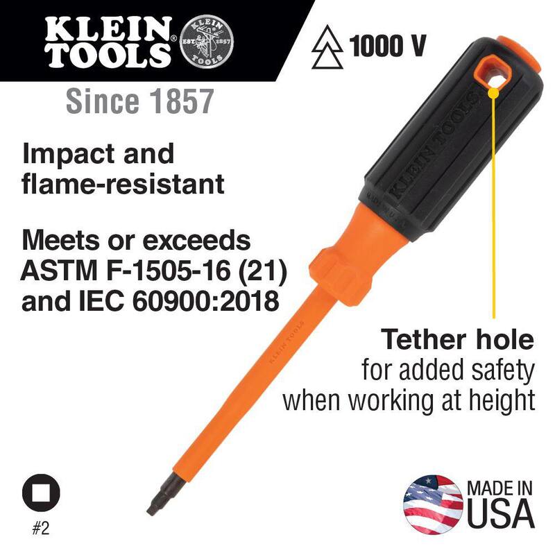 Punta cuadrada #1 de Klein Tools, desarmador aislado con mango de 4 pulgadas - 6884INS
