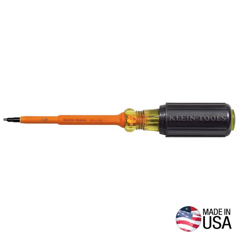 Herramienta aislada con punta cuadrada y ranura #1 de Klein Tools con mango de agarre acolchonado - 661-4-INS