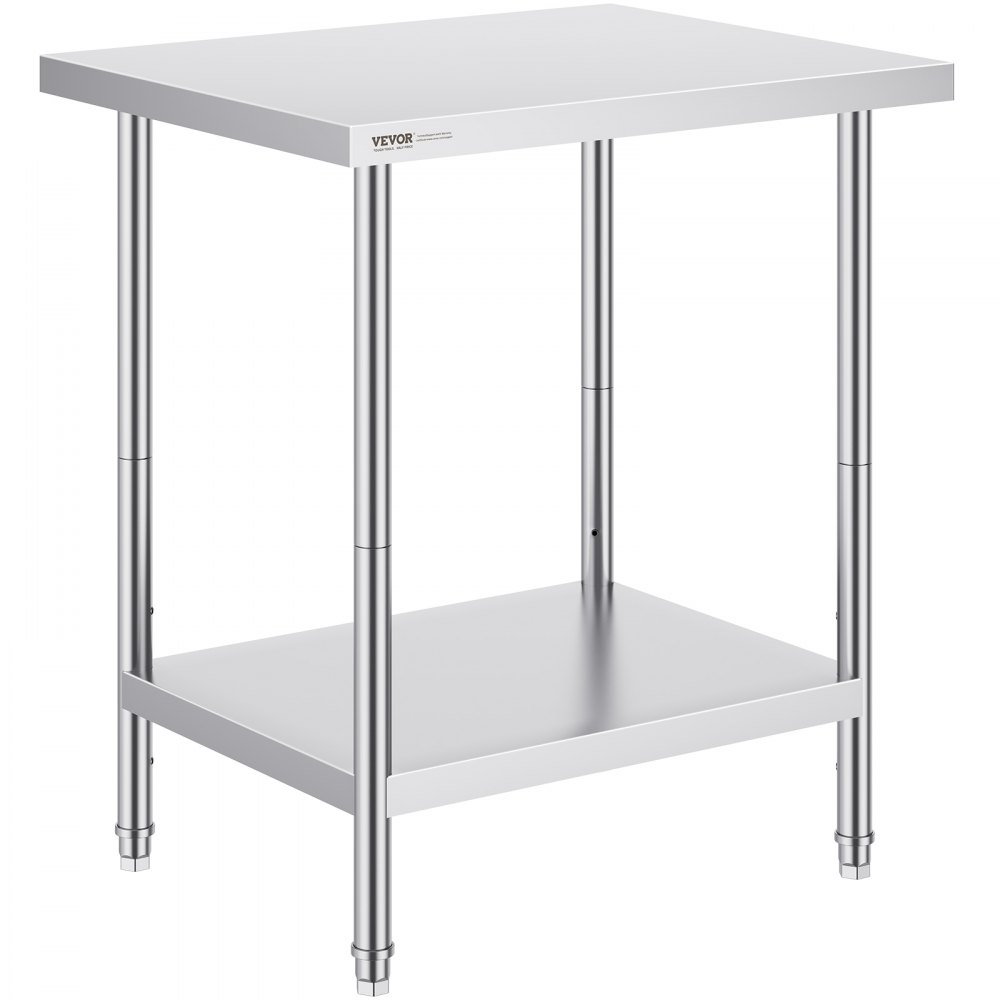 VEVOR Stainless Steel Prep Table, 24 x 30 x 34 Inch, Heavy Duty Metal Worktable with 3 Adjustable Height Levels, Commercial Workstation for Kitchen Garage Restaurant Backyard - CFBXGGZTLCWJX36QKV0