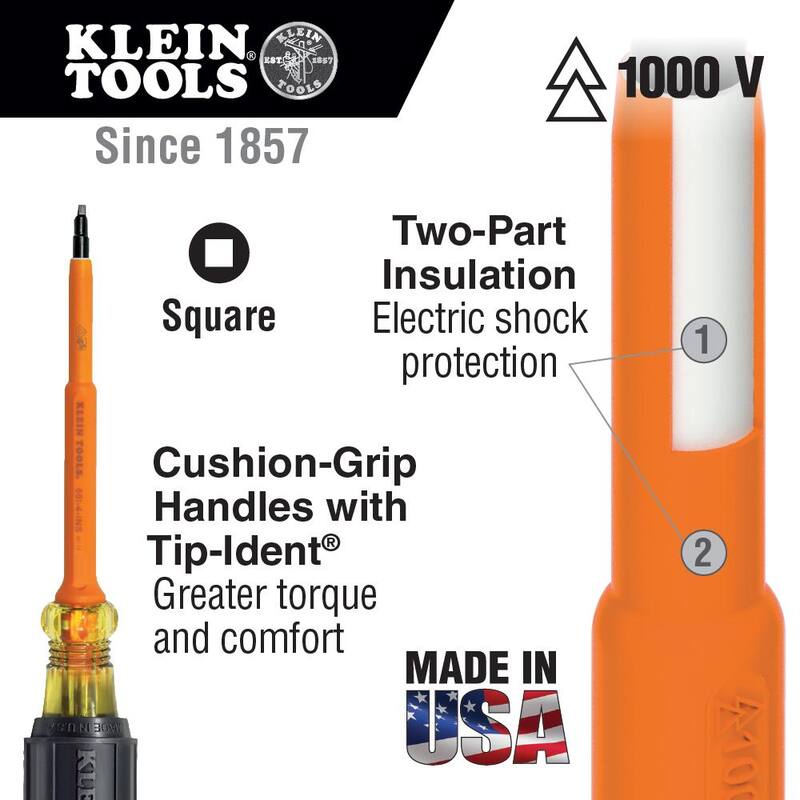 Herramienta Klein Tools #2 11-5/16 pulgadas Destornillador Cuadrado Aislado - 662-7-INS