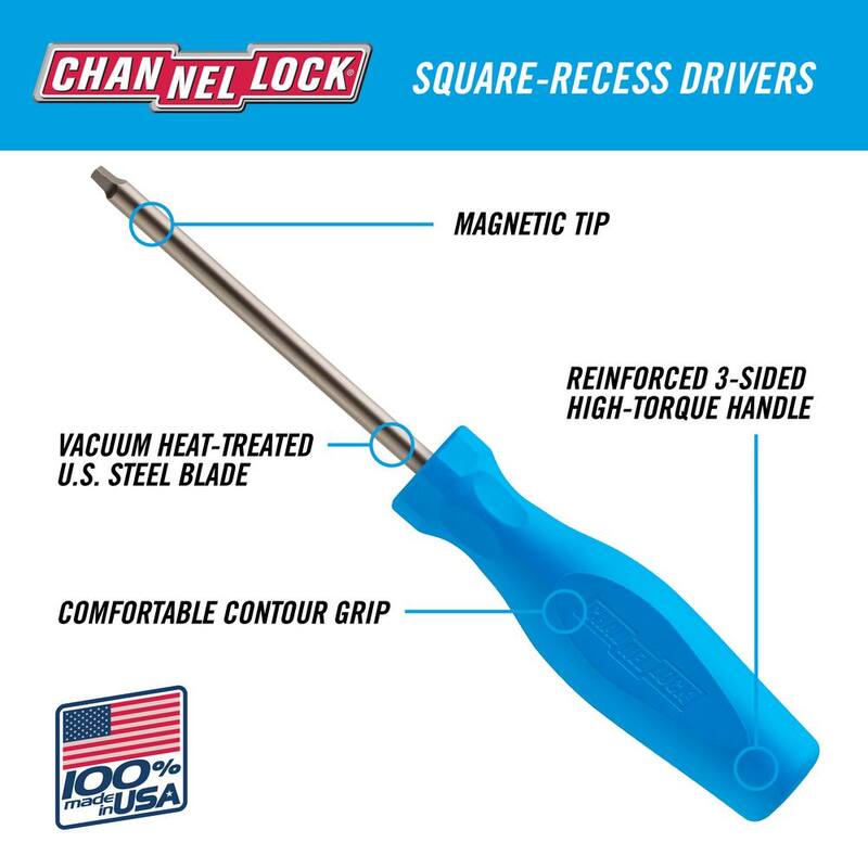 Destornillador de puntas cuadradas #1 de 4 pulgadas de Channellock con mango de tres lóbulos y punta magnética - R104H