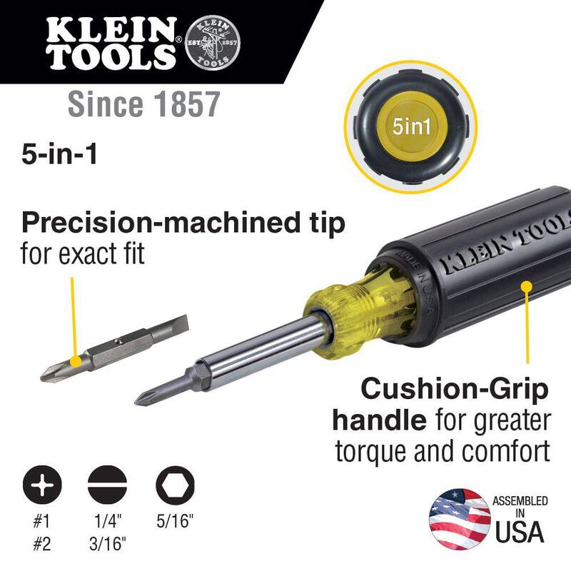 Herramienta 5 en 1 de Klein Tools: Destornillador y Llave para Tuerca con Mango de Agarre Acolchonado - 32476