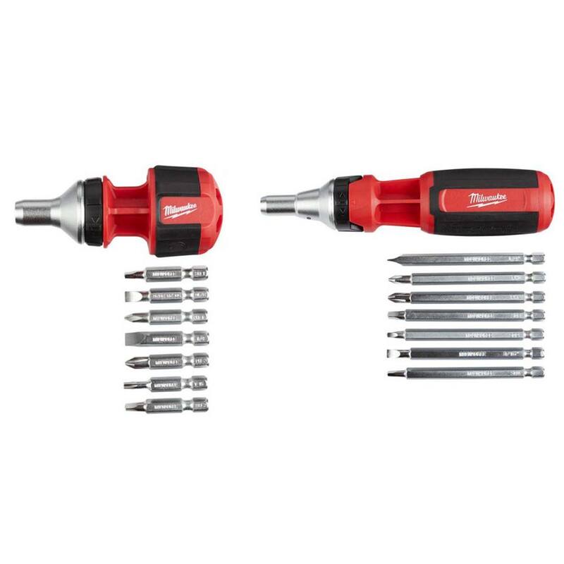 Desarmador de multiusos compacto de trinquete de 8 en 1 de Milwaukee con desarmador de multiusos de trinquete de conducción cuadrada de 9 en 1 (paquete de 2 piezas) - 48-22-2330-48-22-2322