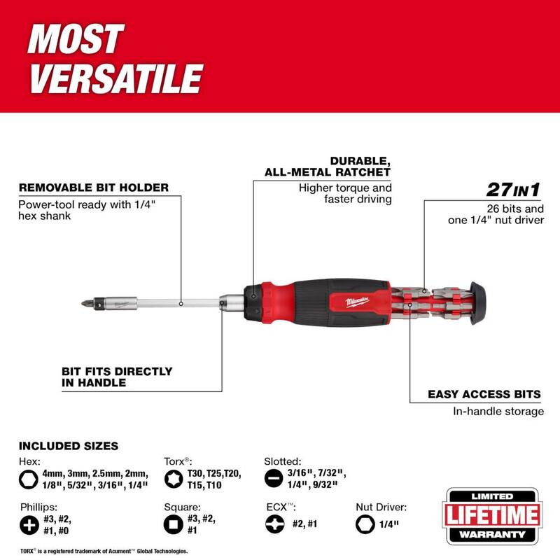 Desarmador multi-bit de trinquete de Milwaukee 27-en-1 con navaja plegable FASTBACK 6-en-1 con hoja de uso general (2 piezas) - 48-22-2904-48-22-1505