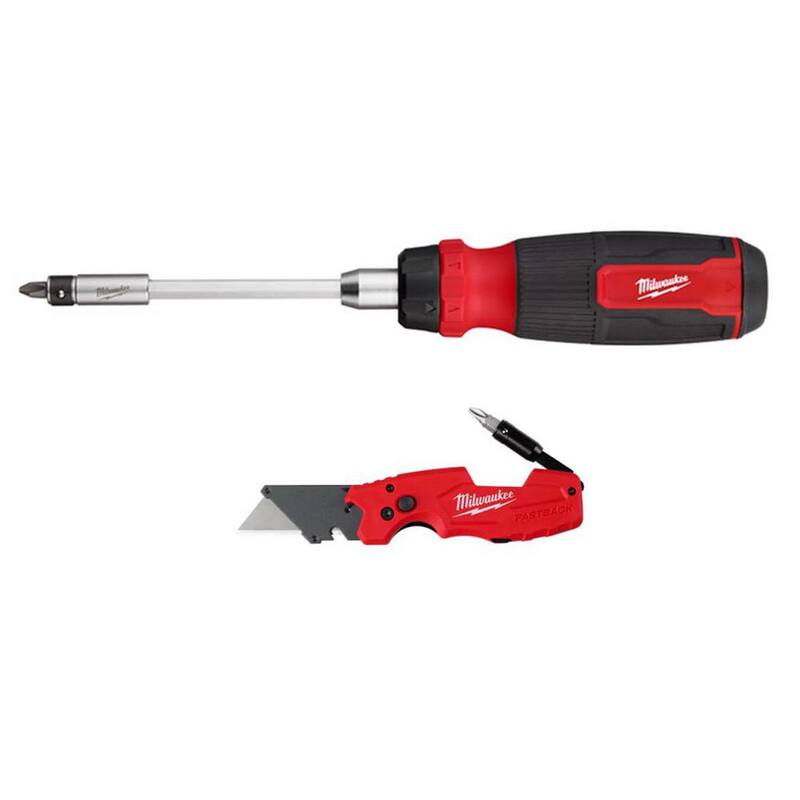 Desarmador multi-bit de trinquete de Milwaukee 27-en-1 con navaja plegable FASTBACK 6-en-1 con hoja de uso general (2 piezas) - 48-22-2904-48-22-1505