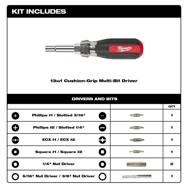 Destornillador multiusos de 13 en 1 con agarre acolchonado y cuchillo plegable compacto FASTBACK - 48-22-2880-48-22-1500 de Milwaukee.