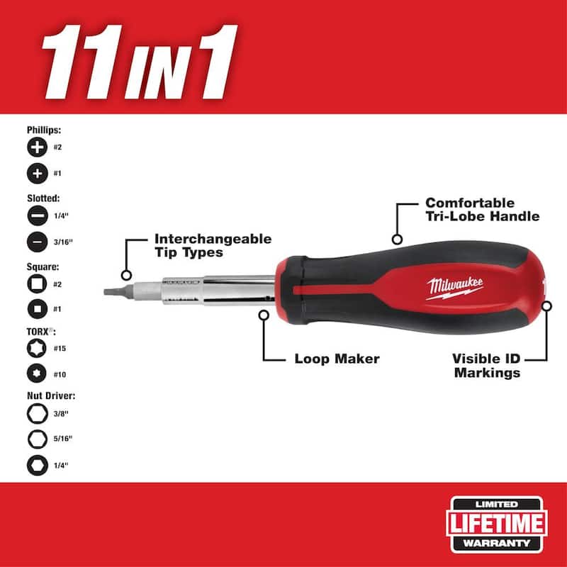 Destornillador combinado de múltiples puntas de Milwaukee 11 en 1 con alicates 6 en 1 - 48-22-2761-48-22-3079