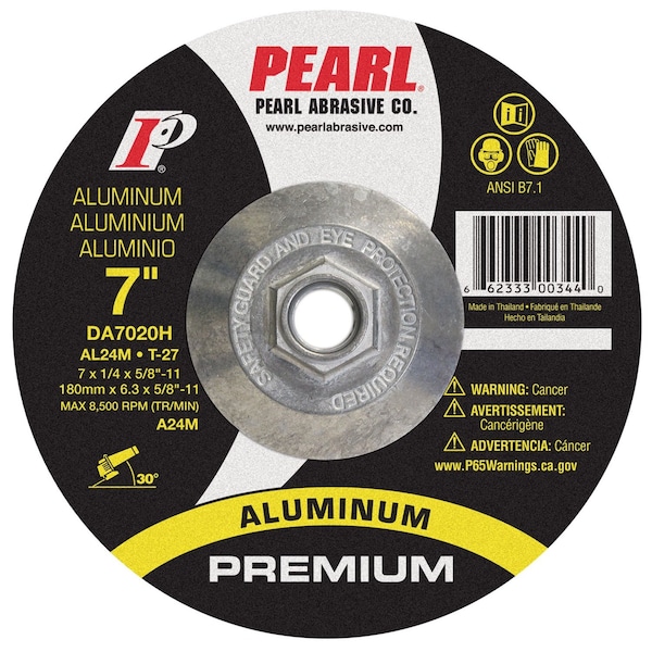 Rueda de esmerilado Pearl Premium DC para aluminio 7 x 1/4 x 5/8-11 AL24M T-27 - DA7020H
