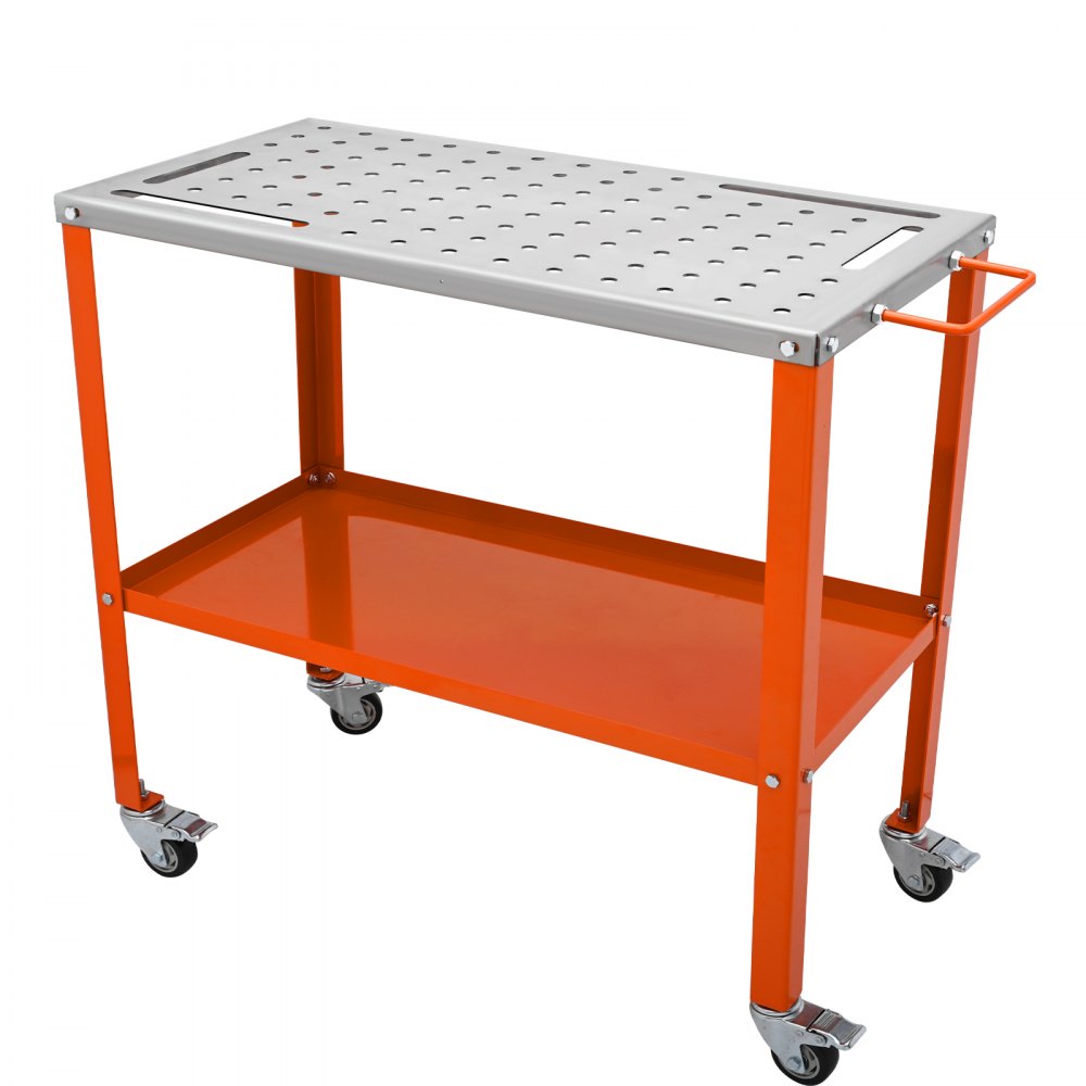 VEVOR 36" x 18" Welding Table, 1200lbs Load Capacity Steel Welding Workbench Table on Wheels, Portable Work Bench with Braking Lockable Casters, 4 Tool Slots, 5/8-inch Fixture Holes, Tool Tray - KYDHZW1200LB3M6A7V0