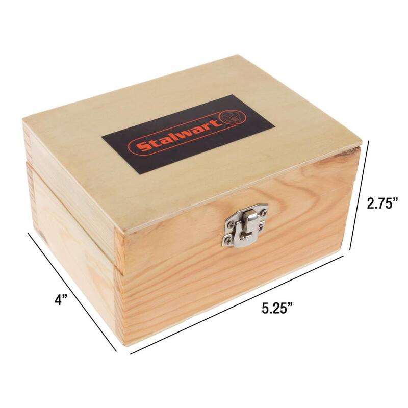 Juego de 36 punzones de letras y números de acero con estuche de madera.