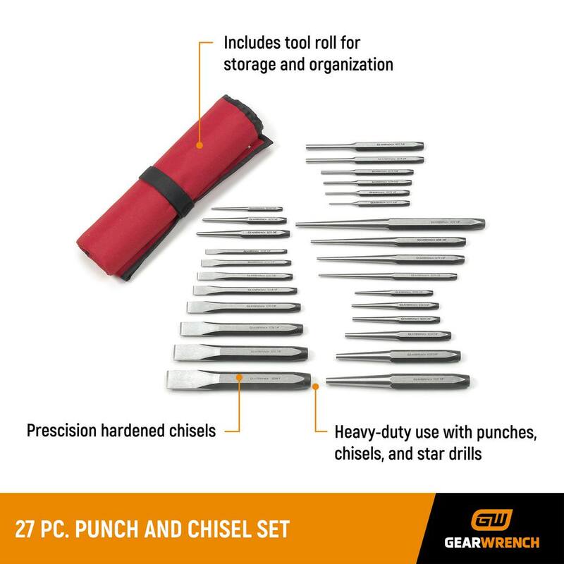 Juego de punzones y cinceles de acero SAE de GEARWRENCH con estuche de herramientas (27 piezas) - 82306
