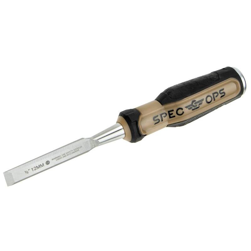 Cincel de madera SPEC OPS, hoja de 1/2 pulgadas, hoja de acero de alto carbono, agarre absorbente de impacto - SPEC-C1-12