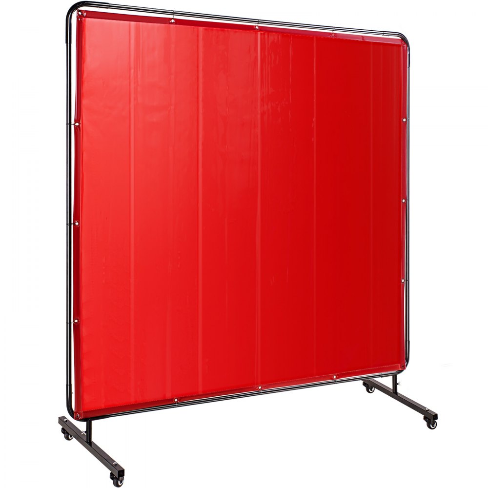 VEVOR Welding Screen with Frame 6' x 6', Welding Curtain with 4 Wheels, Welding Protection Screen Red Flame-Resistant Vinyl, Portable Light-Proof Professional - GBHJCL6X6DKJSH001V0
