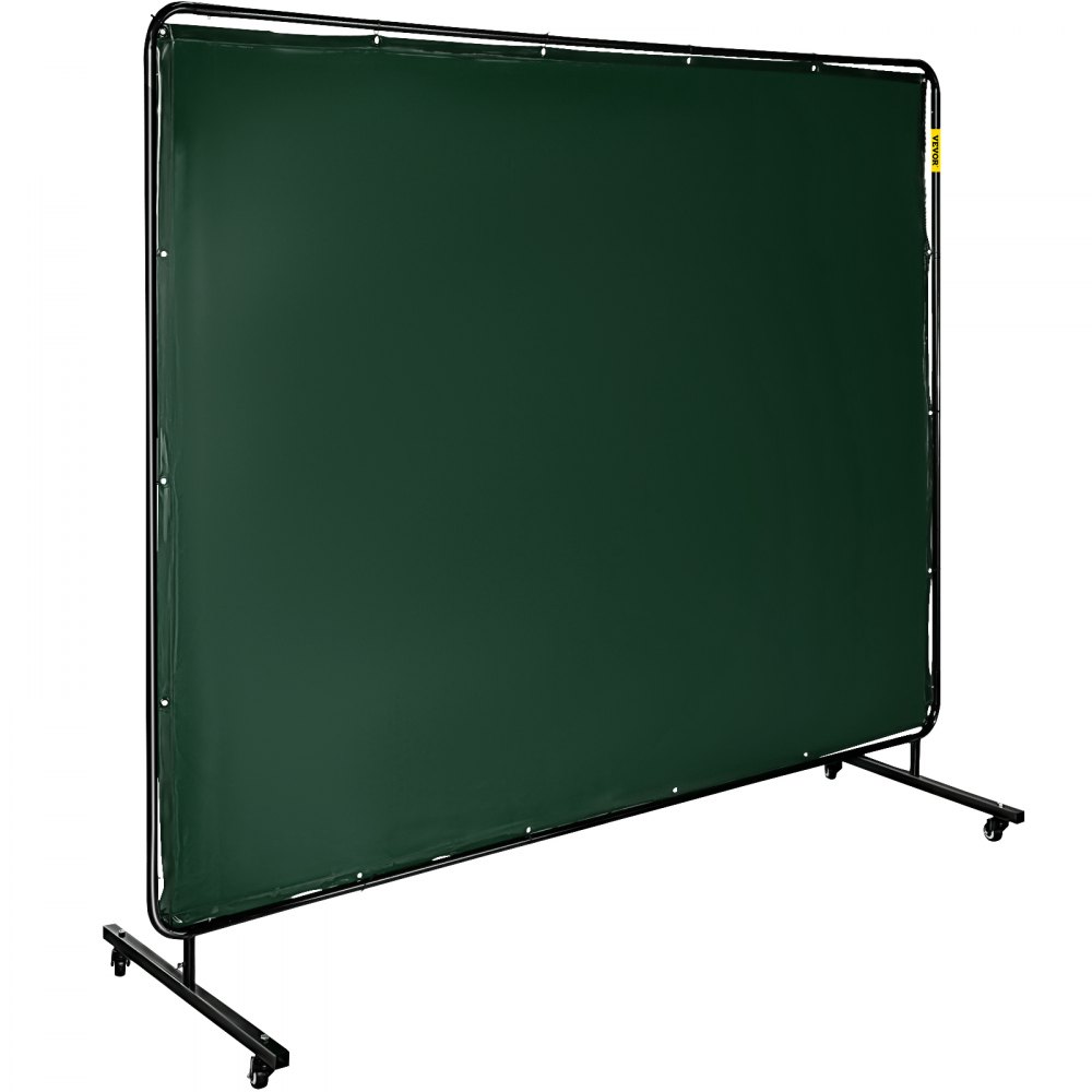 VEVOR Welding Screen with Frame 8' x 6', Welding Curtain with 4 Wheels, Welding Protection Screen Green Flame-Resistant Vinyl, Portable Light-Proof Professional - GBHJCL6X8DKJML001V0