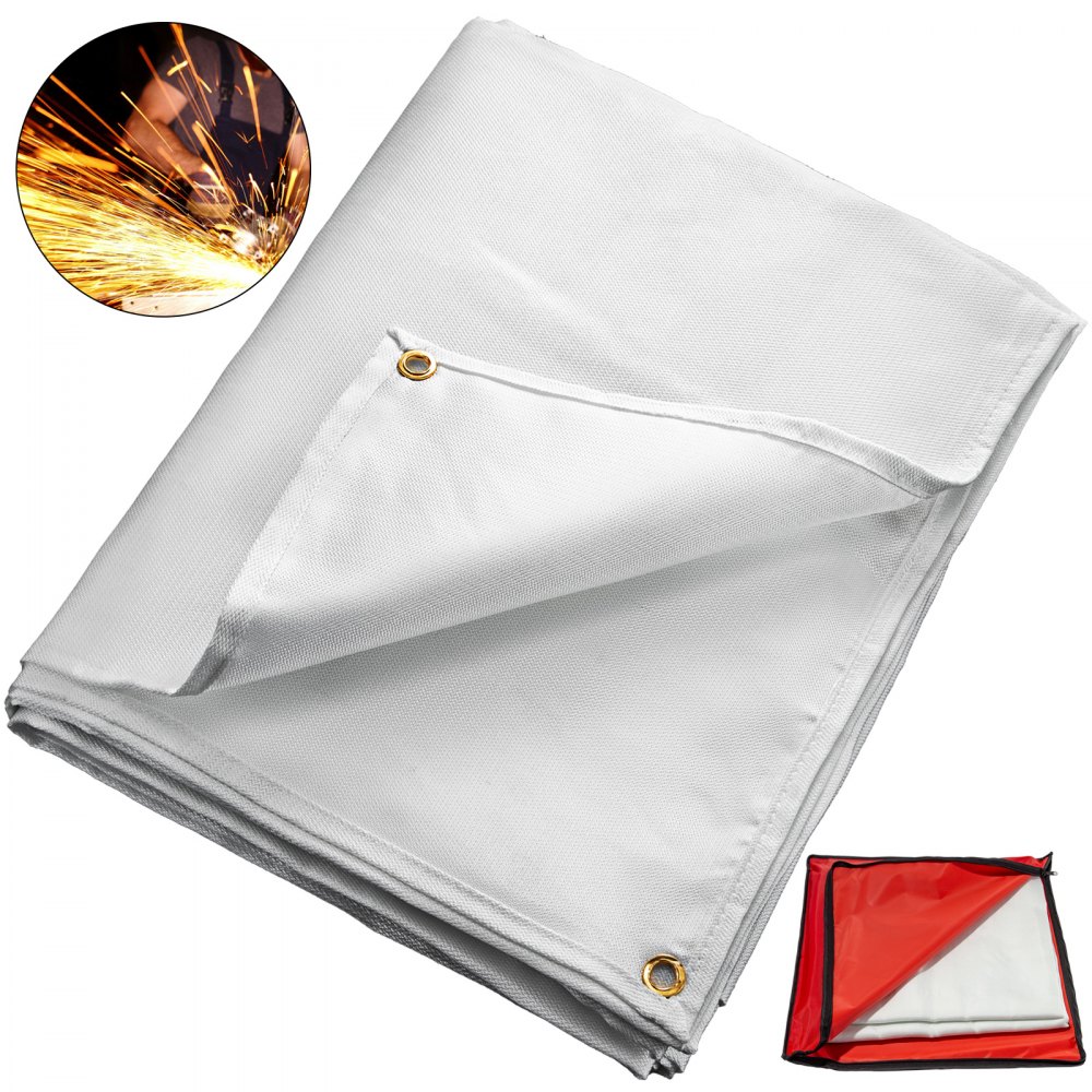 VEVOR 8 x 10 Ft Welding Blanket White Fiberglass Blanket Portable Fiberglass Fire Retardant Blanket Welding Mat Welding Fireproof Thermal Resistant Insulation With Carry Bag - HT8X10BS000000001V0