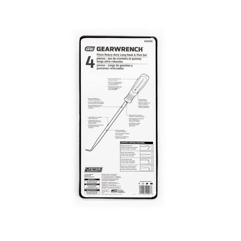 Set de variedad de ganchos y picos largos de trabajo pesado de GEARWRENCH (4 piezas - 84020H)