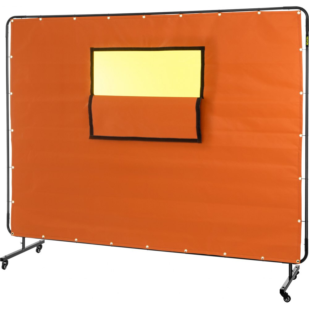 VEVOR Welding Curtain, 6' x 8', Welding Screen with Metal Frame & 4 Wheels, Fireproof Fiberglass w/Transparent Window, for Workshop, Industrial Site, Yellow - HJFHLYCJSD6817QZEV0