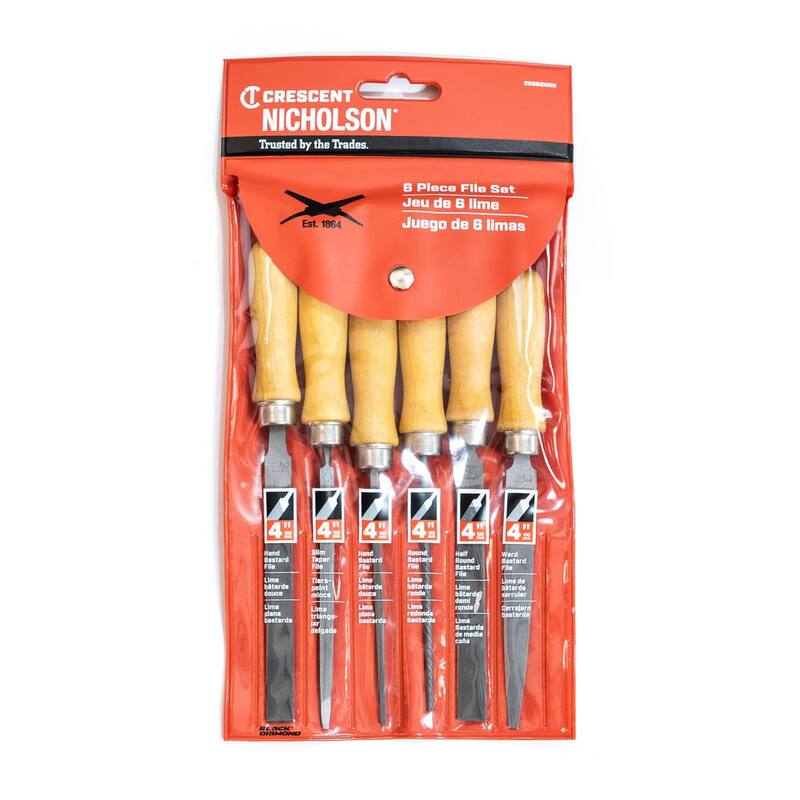 Juego de limas Americanas surtidas de 4 in. de Crescent Nicholson con mangos de madera (6 piezas) - 22062NNN