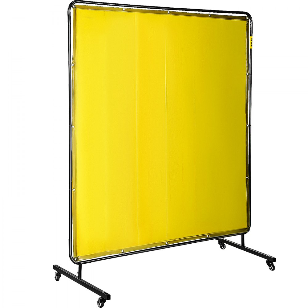 VEVOR Welding Screen with Frame 6' x 6', Welding Curtain with 4 Wheels, Welding Protection Screen Yellow Flame-Resistant Vinyl, Portable Light-Proof Professional - GBHJCL6X6DKJHS001V0