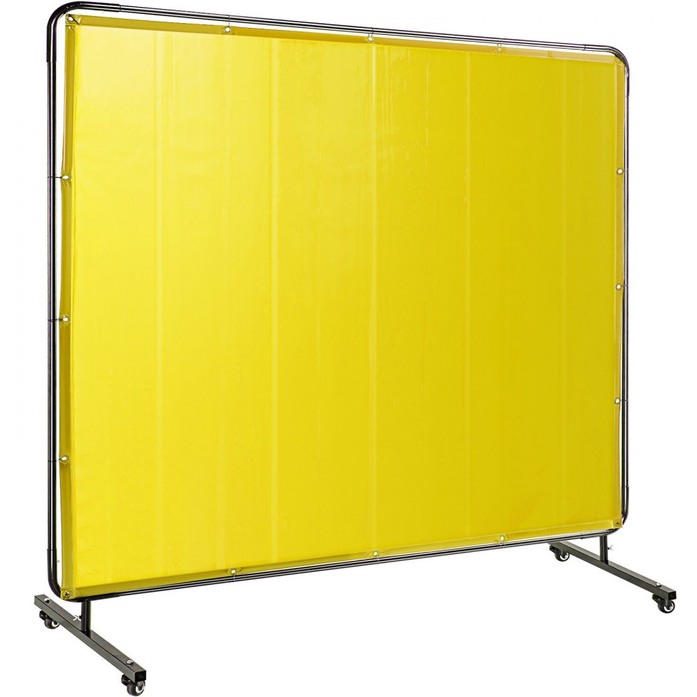 VEVOR Welding Screen with Frame 8' x 6', Welding Curtain with 4 Wheels, Welding Protection Screen Yellow Flame-Resistant Vinyl, Portable Light-Proof Professional - GBHJCL6X8DKJYL001V0