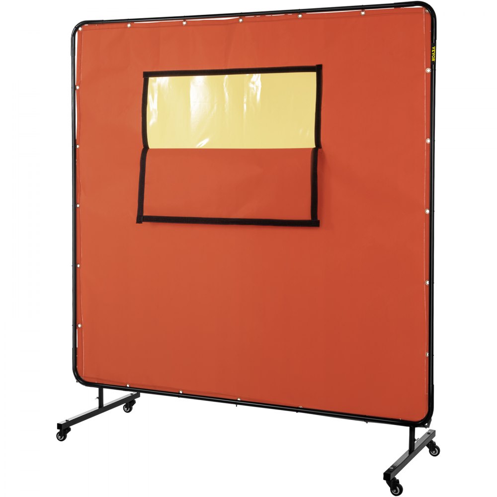 VEVOR Welding Curtain, 6' x 6', Welding Screen with Metal Frame & 4 Wheels, Fireproof Fiberglass w/Transparent Window, for Workshop, Industrial Site, Red - HJFHLB6FT6FT1A5GTV0