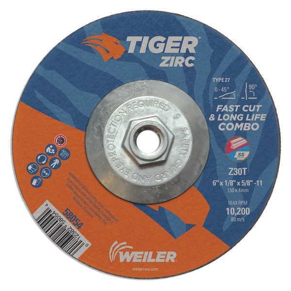 Rueda Combo Weiler, Tipo 27, Espesor de 0.125 pulgadas, Alúmina de Zirconia - 58054