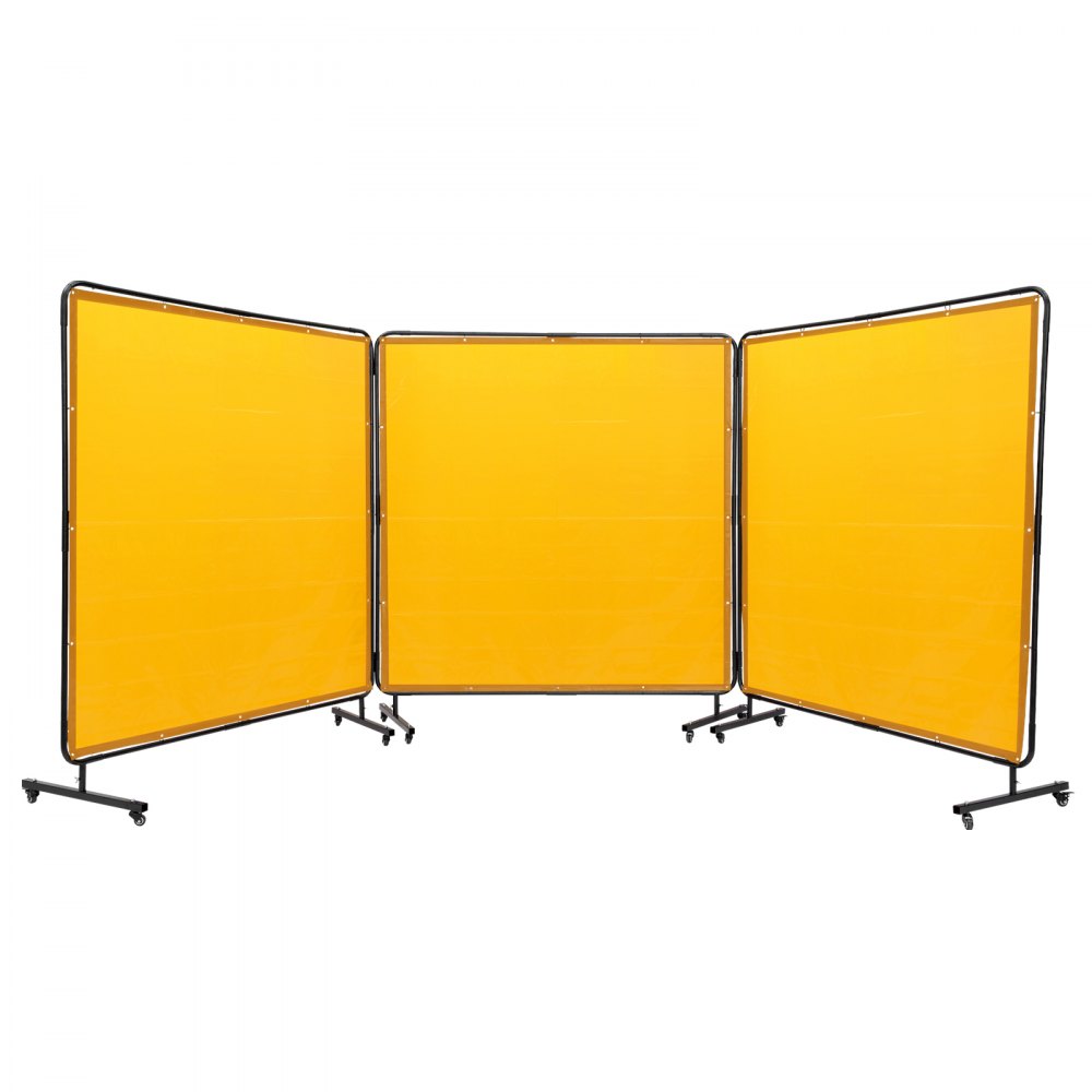 VEVOR Welding Screen with Frame, 6' x 6' 3 Panel Welding Curtain Screens, Flame-Resistant Vinyl Welding Protection Screen on 12 Swivel Wheels (6 Lockable), Moveable & Professional for Workshop, Yellow - SMSHJPF6X6YCWSVG1V0