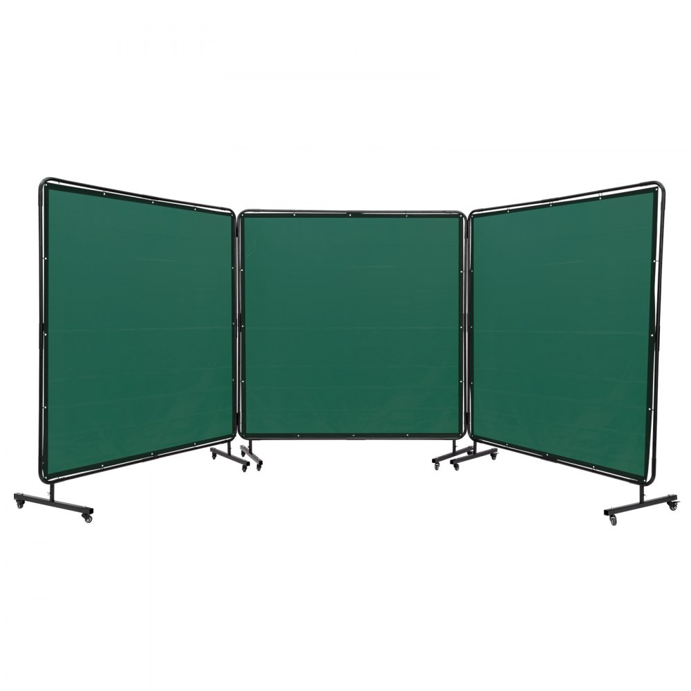 VEVOR Welding Screen with Frame, 6' x 6' 3 Panel Welding Curtain Screens, Flame-Resistant Vinyl Welding Protection Screen on 12 Swivel Wheels (6 Lockable), Moveable & Professional for Workshop, Green - SMSHJPF6X6YCKQEXGV0