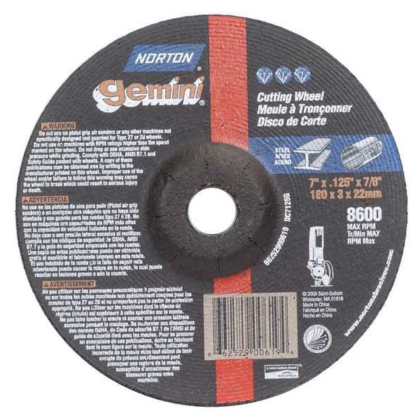 Ruedas de Centro deprimido Norton Abrasives, Tipo 27, 7 pulgadas de diámetro, 0.125 pulgadas de grosor, tamaño de orificio de eje de 7/8 pulgadas, Óxido de aluminio - 66252900619
