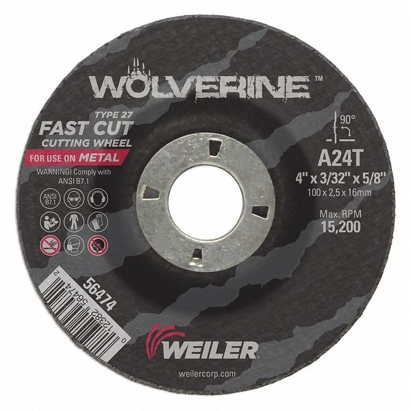 Rueda de Corte Weiler, Tipo 27, 0.0938 pulgadas de espesor, Óxido de Aluminio - 56474
