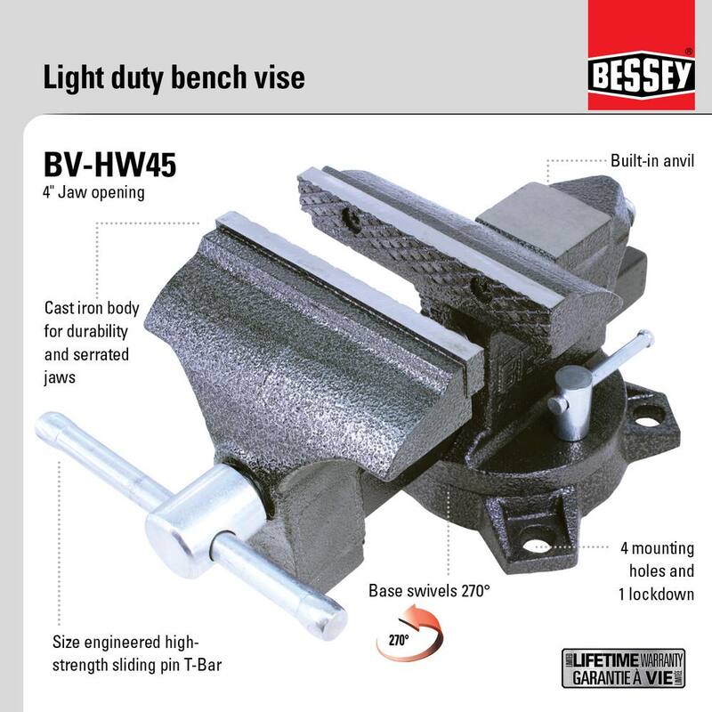Morsa de banco de trabajo de servicio ligero de 4-1/2 pulgadas con base giratoria - BV-HW45