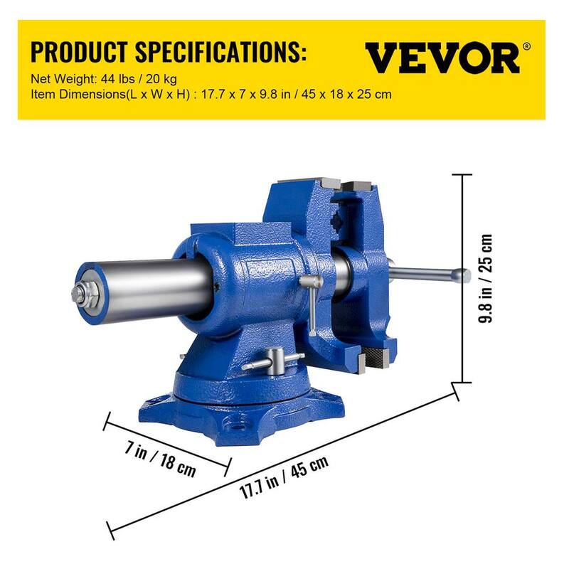 Tornillo de banco resistente VEVOR de 6 pulgadas. Tornillo de tubo para banco con fuerza de sujeción de 30Kn para sujetar equipos de fijación en uso doméstico o industrial - DGNTQQMZT94660001V0.