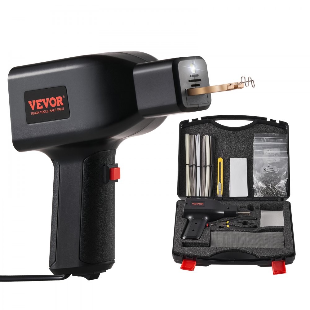 VEVOR Plastic Welding Kit, 70/150W Dual Power Hot Stapler Plastic Welding Gun, Plastic Car Bumper Repair Kit with 600PCS 6 Types Staples, 56PCS Welding Rods, Pliers for Kayak/Toys/Plastic Crack Repair - SLHJ150W2D00FUKM7V1