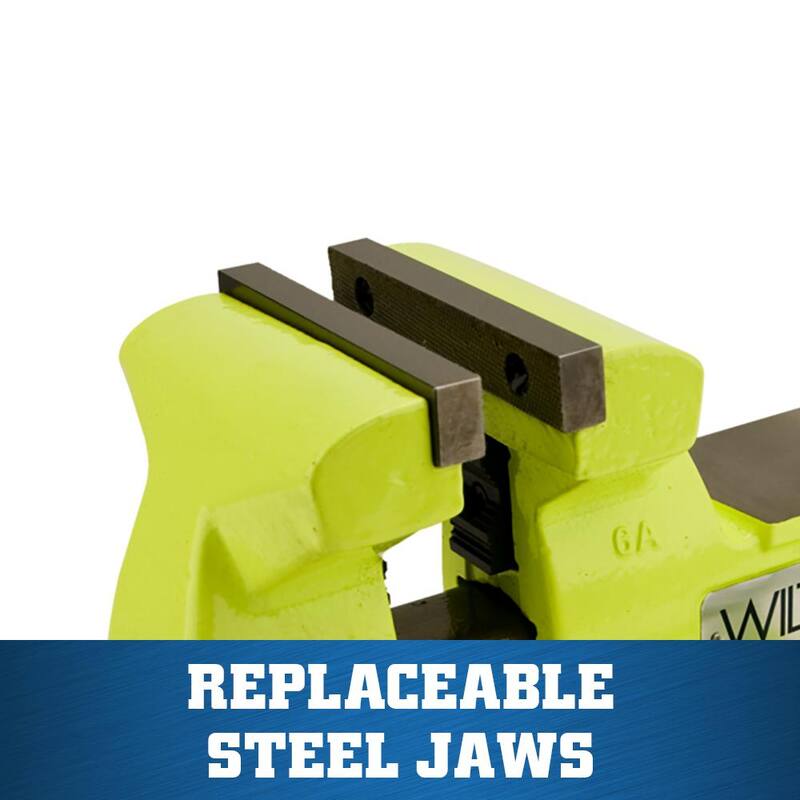 Morsa de seguridad de alta visibilidad y 5 pulgadas con base giratoria para mecánicos de Wilton, profundidad de garganta de 3-3/4 pulgadas - 63187