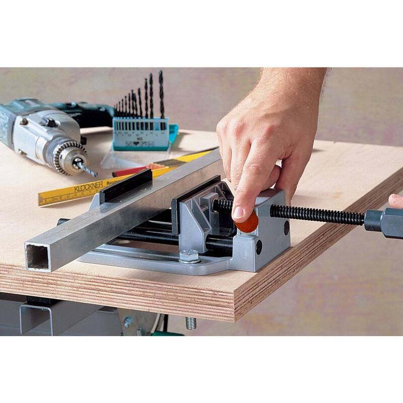 Wolfcraft Prensa de taladro con liberación rápida de 4 posiciones y tornillo de banco resistente con accesorio de mesa - 3410405