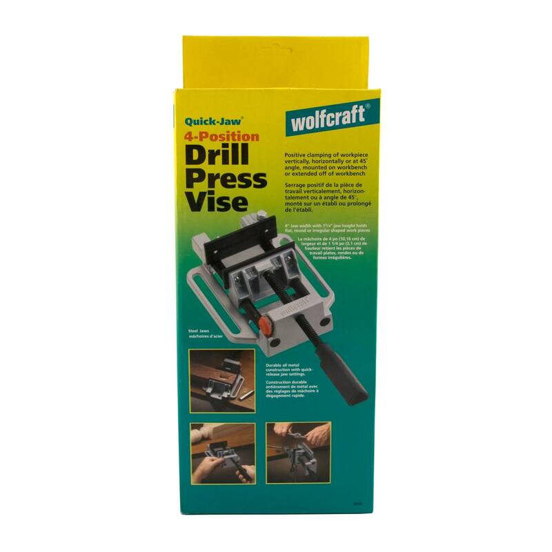 Wolfcraft Prensa de taladro con liberación rápida de 4 posiciones y tornillo de banco resistente con accesorio de mesa - 3410405