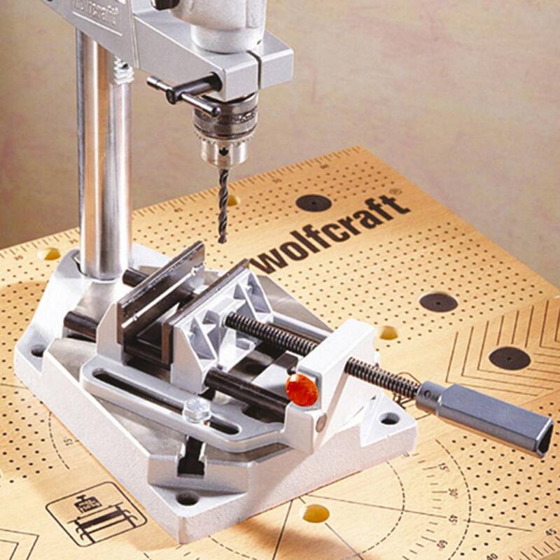 Wolfcraft Prensa de taladro con liberación rápida de 4 posiciones y tornillo de banco resistente con accesorio de mesa - 3410405