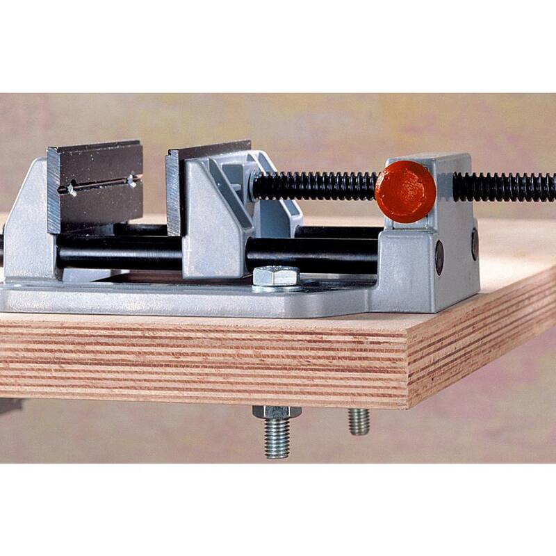 Wolfcraft Prensa de taladro con liberación rápida de 4 posiciones y tornillo de banco resistente con accesorio de mesa - 3410405