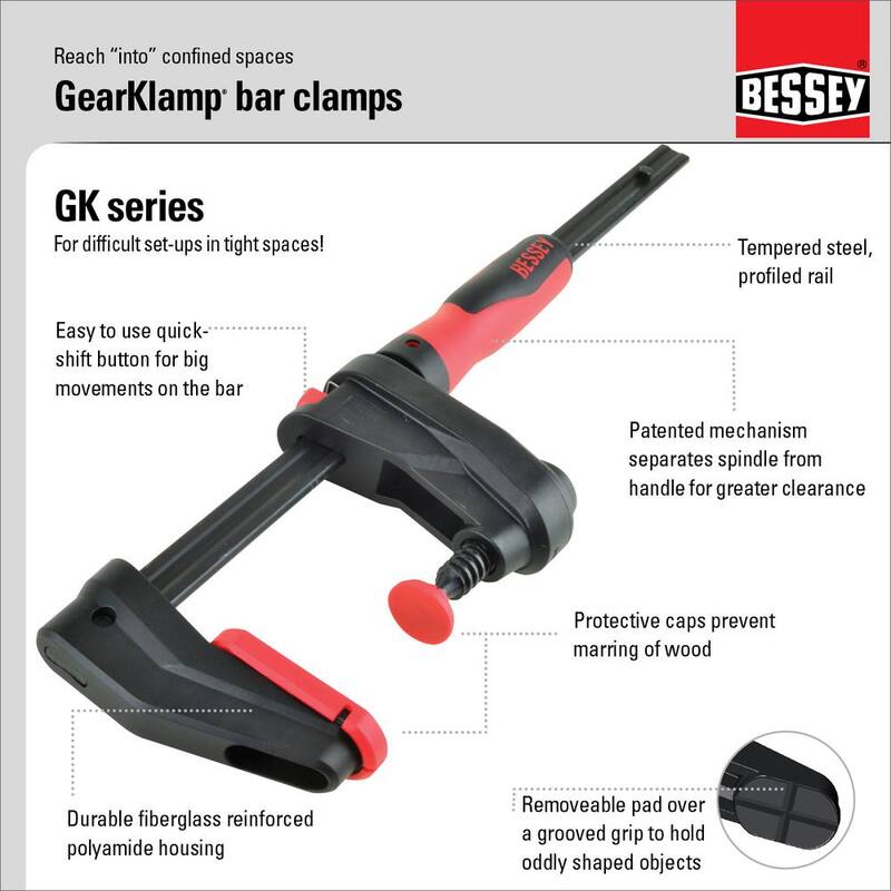 BESSEY GearKlamp 24 in. Capacidad Abrazadera de Barra de Acción Rápida con 2-3/8 in. Profundidad de Garganta - GK60