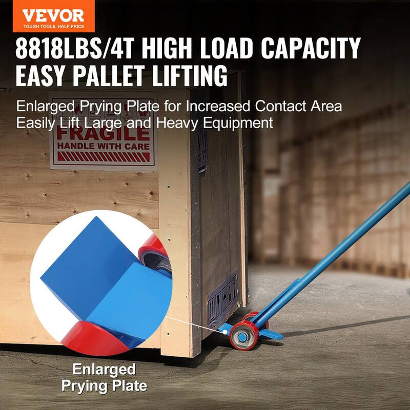 Barra de Palanca VEVOR Prylever de 60 pulgadas de mango con capacidad de peso de 8818 lbs. Barra de palanca resistente con ruedas de 4 pulgadas, color azul - QG6600IBS5INZ47P4V0.